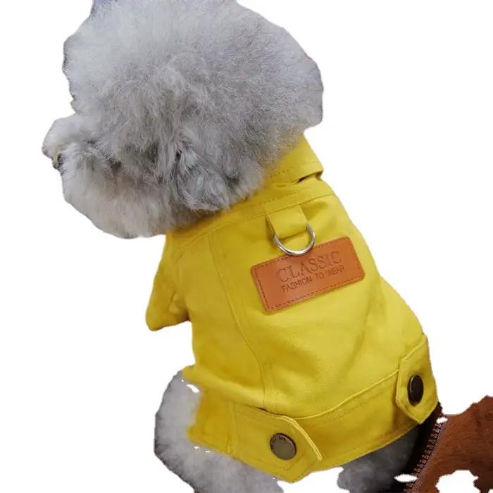 Costume de printemps pour chien, manteau en Denim, vêtements avec anneau de laisse en D pour petits