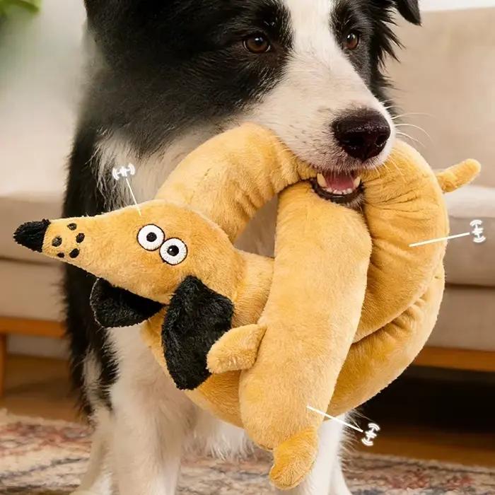 Jouet à mâcher pour chien en peluche couineur, en forme de saucisse, doux, durable, interactif, pour la dentition et le nettoyage des dents