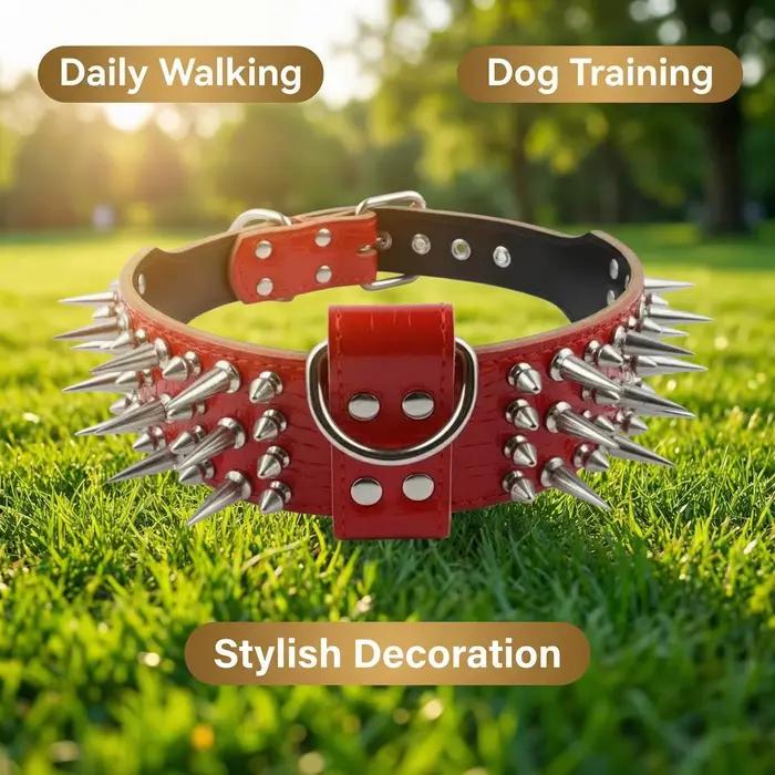 Collier pour animaux de compagnie en cuir rouge à rivets