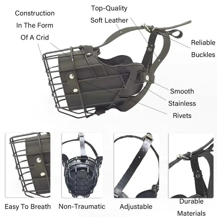 Muselière réglable en acier inoxydable pour chien - Harnais d'entraînement respirant anti-morsure avec boucle pour