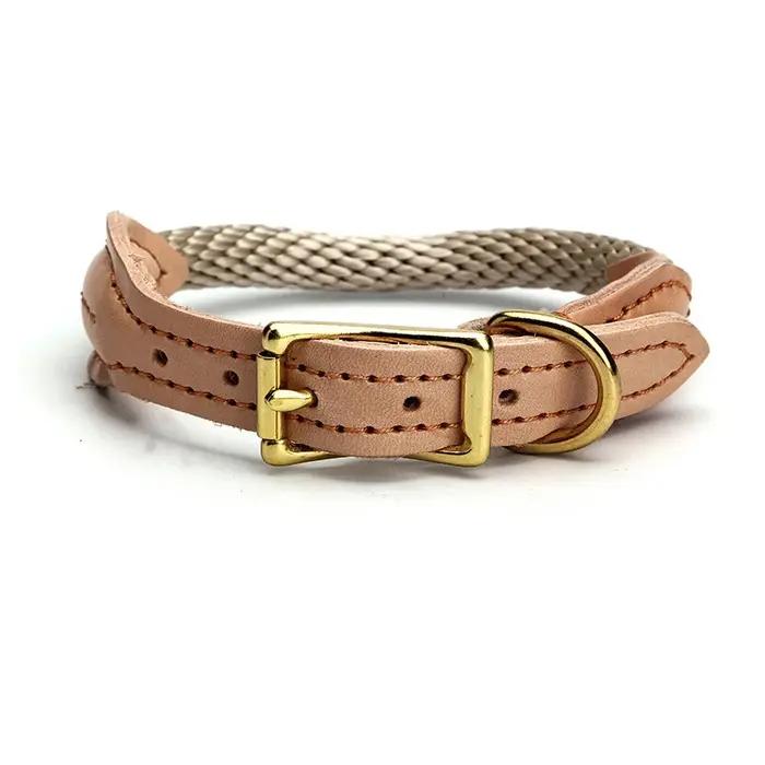 Collier de chien en cuir véritable réglable avec boucle en cuivre