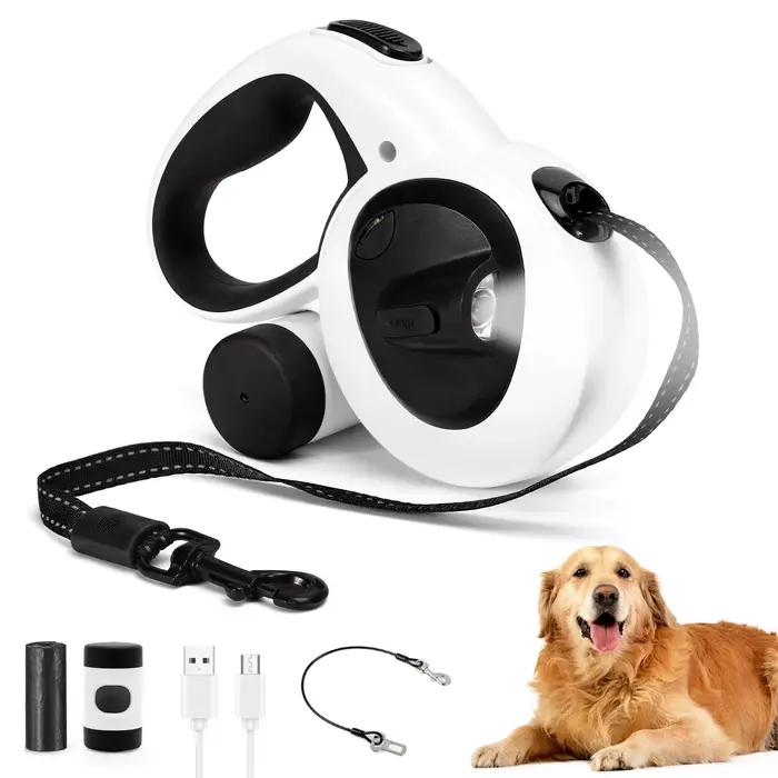 Laisse rétractable pour chien avec lumière LED rechargeable par USB, plomb pour chien robuste, suppo