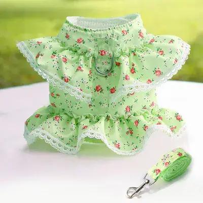 Ensemble Harnais et Laisse en Dentelle Florale pour Chiens et Chats de Petite Taille – Robe Mignonne et Ajustable