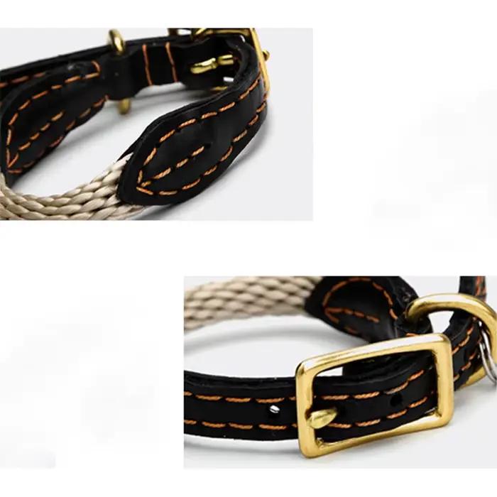 Collier de chien en cuir véritable réglable avec boucle en cuivre