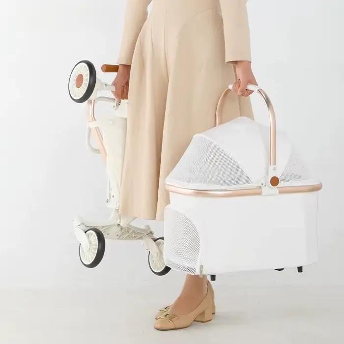Poussette de luxe en cuir PU pour animaux de compagnie