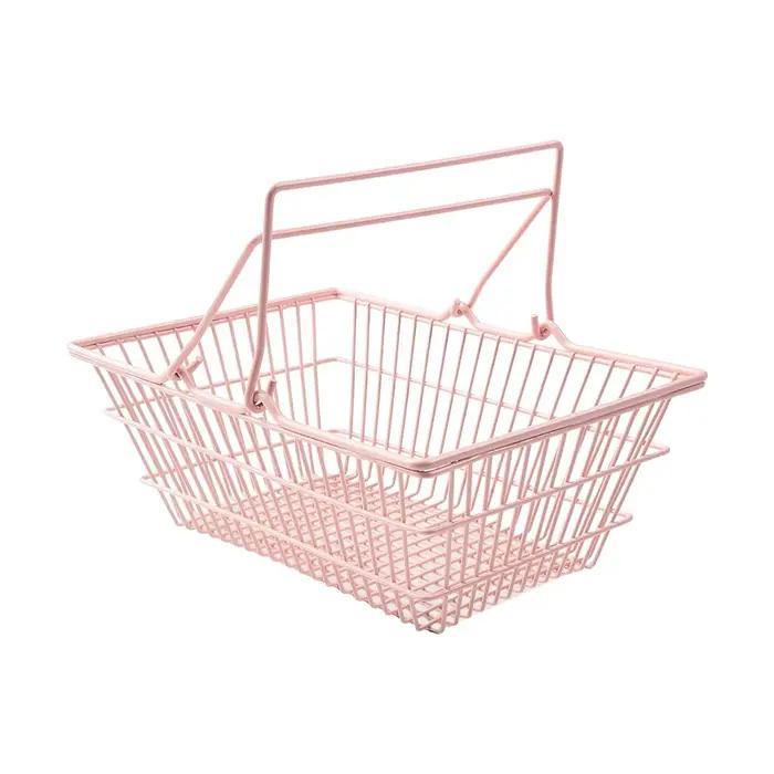 Panier de rangement S/M/L, mini panier de bureau grande capacité, panier en fer rose pour bijoux, co