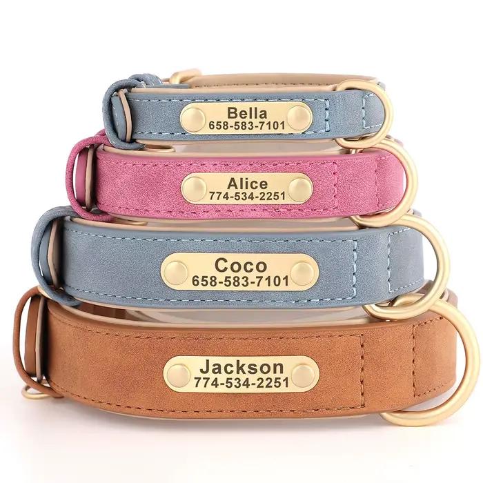 Collier de chien personnalisé en cuir PU gravé