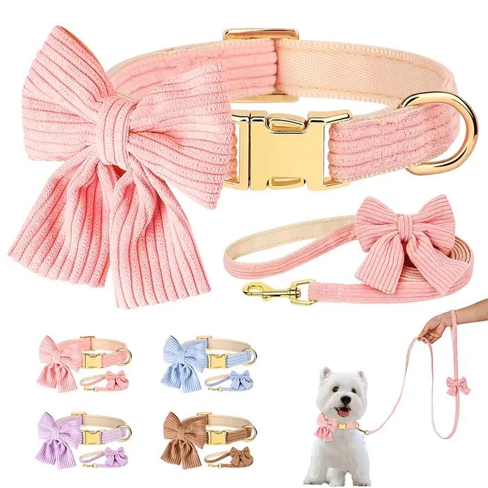 Ensemble de laisse de collier de chien mignon avec nœud papillon colliers de chiens de chiot en velours doux plomb de