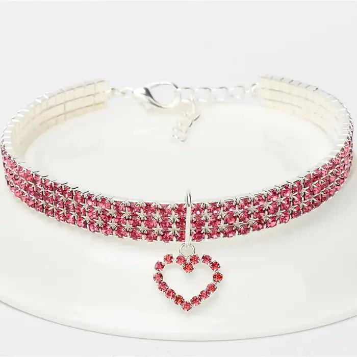 Collier élastique à trois rangées de strass pour animaux de compagnie