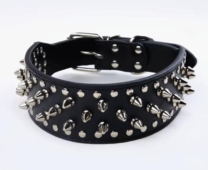 Grand collier de chien à pointes pour les races moyennes et grandes L-3XL Pitbull Mastiff Boxer cuir