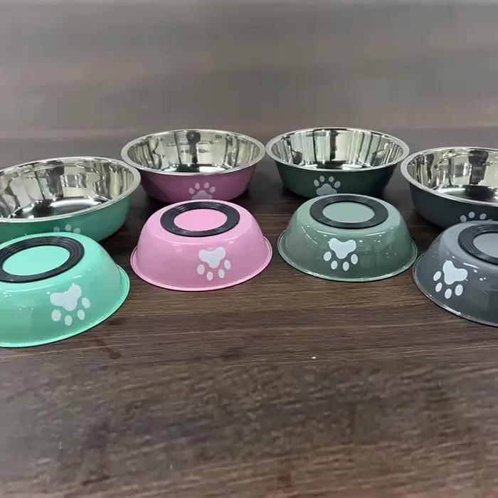 Nouveau bassin pour chien en acier inoxydable imprimé patte fournitures pour animaux de compagnie bol pour chat bol