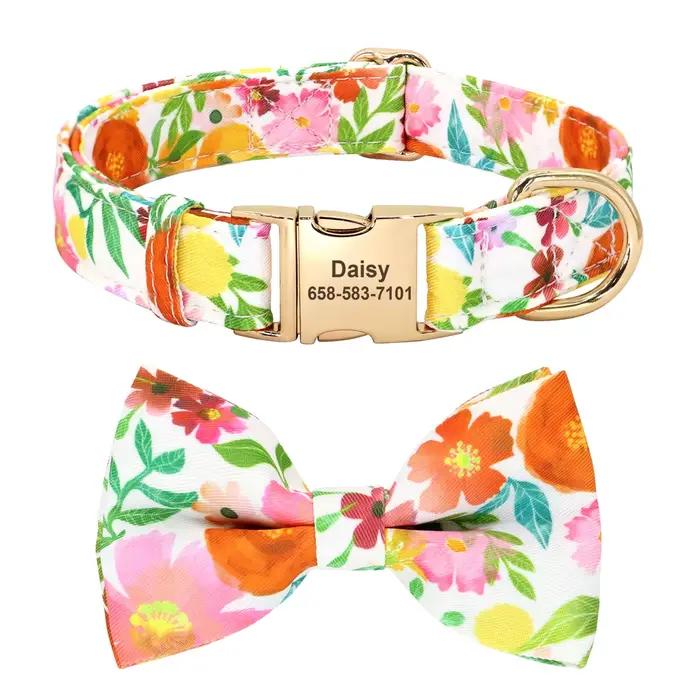 Collier de chien personnalisé en nylon avec nœud papillon, imprimé personnalisé, Chihuahua, bullodog
