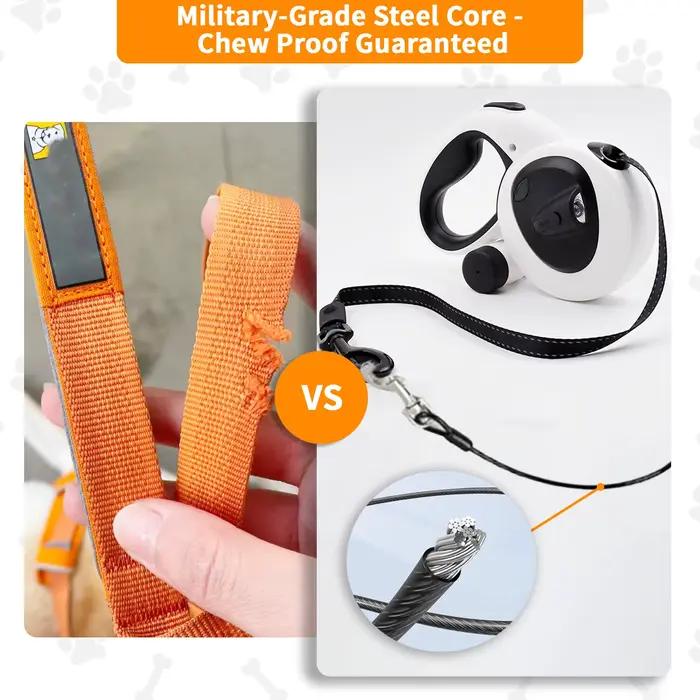 Laisse rétractable pour chien avec lumière LED rechargeable par USB