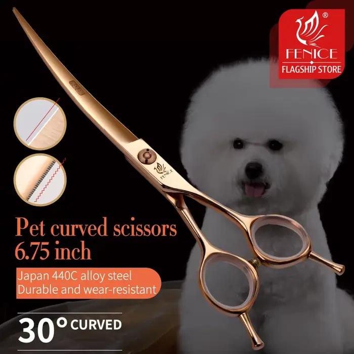 Fenice-Ciseaux incurvés à vis diamantées pour chiens, JP440C, toilettage positionnable professionnel