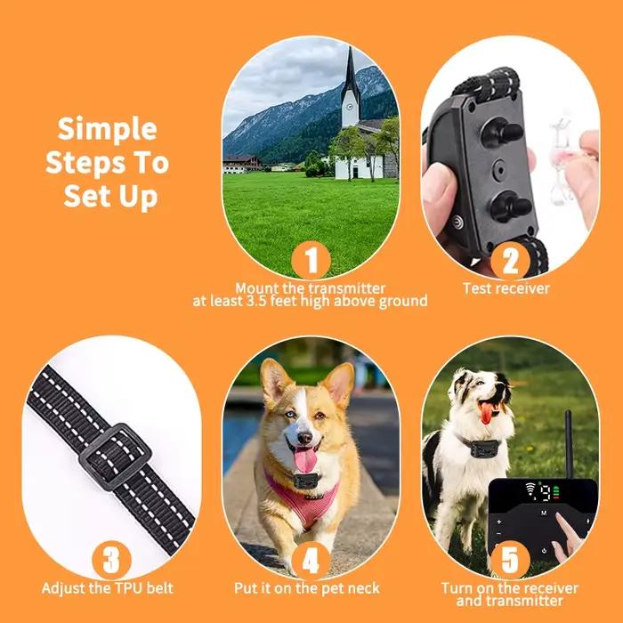 Clôture électrique sans fil 2 en 1 pour chien et collier d'entraînement à choc