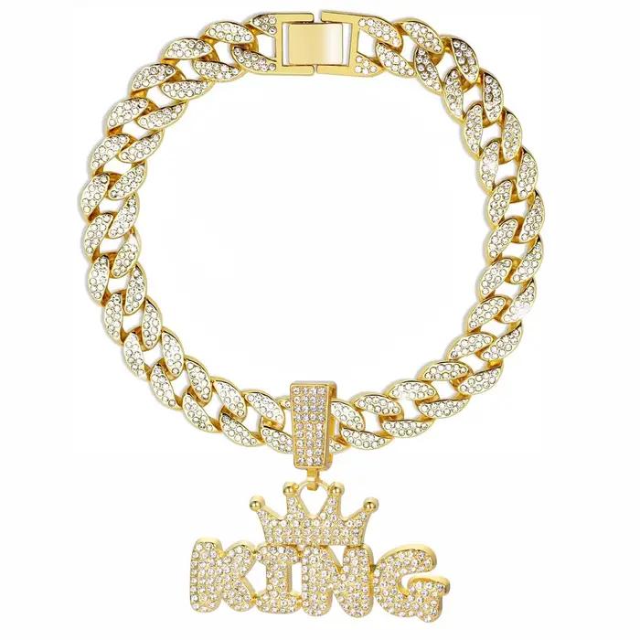 Collier pour chien en diamant, chaîne en métal doré avec pendentif de luxe, collier cubain pour anim