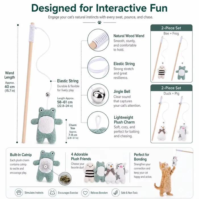 Jouet créatif pour chat en bois avec une petite peluche animale, jouet interactif pour chat rempli d'herbe à chat, jouet attrayant pour animaux de compagnie.