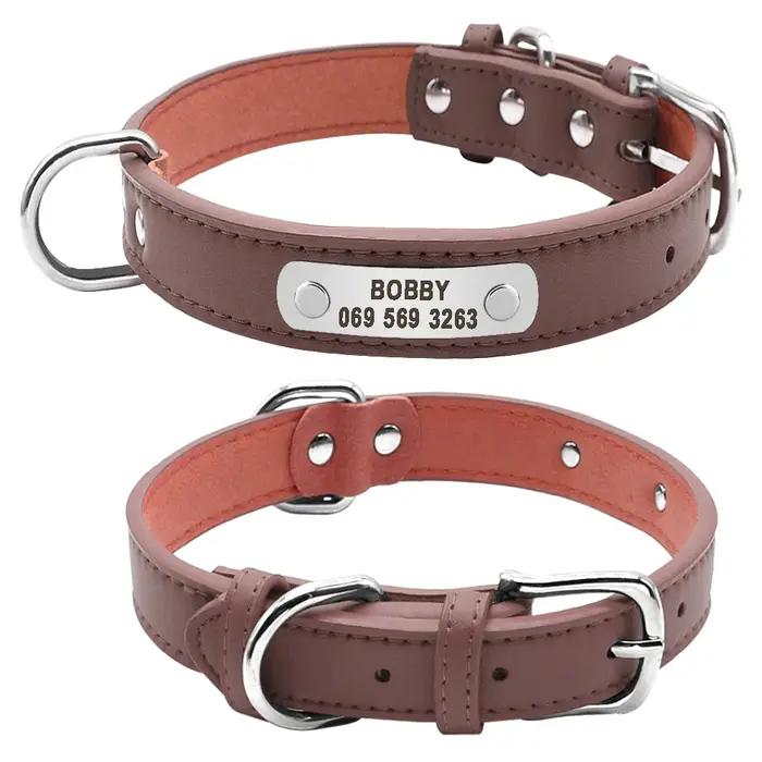 Grand collier de chien personnalisé Durable en cuir PU rembourré colliers d'identification pour animaux de compagnie