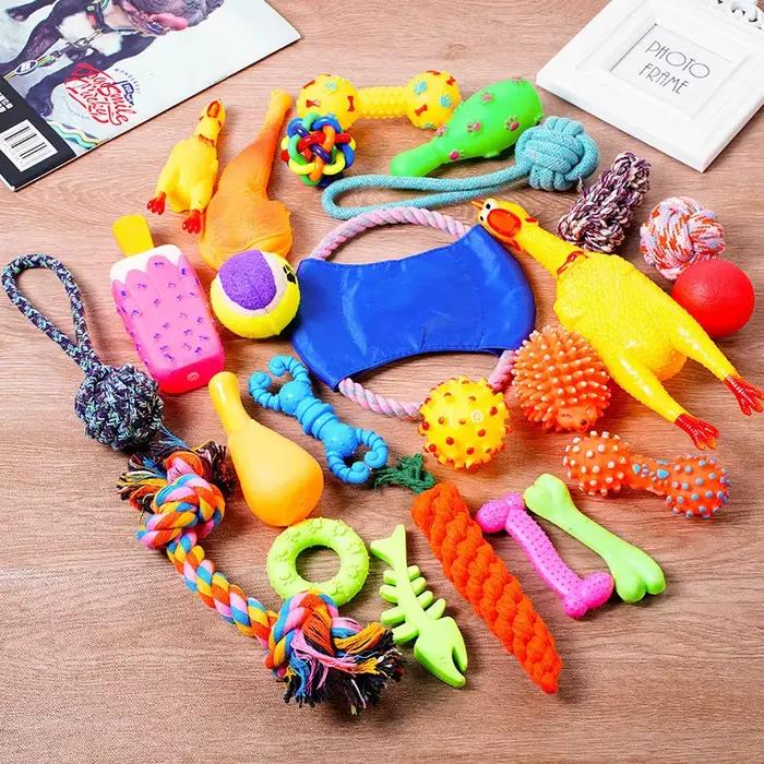 Jouets pour chiens, boule pour animaux de compagnie, corde en os, jouets en peluche grinçants, Kit d