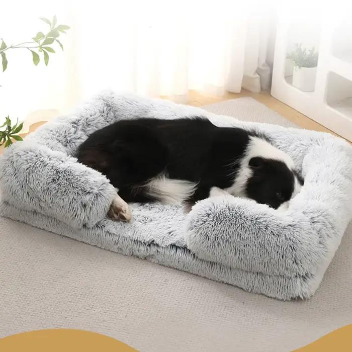 Lit carré en peluche pour animaux de compagnie, coussin épaissi, maison pour chiens et chats, canapé
