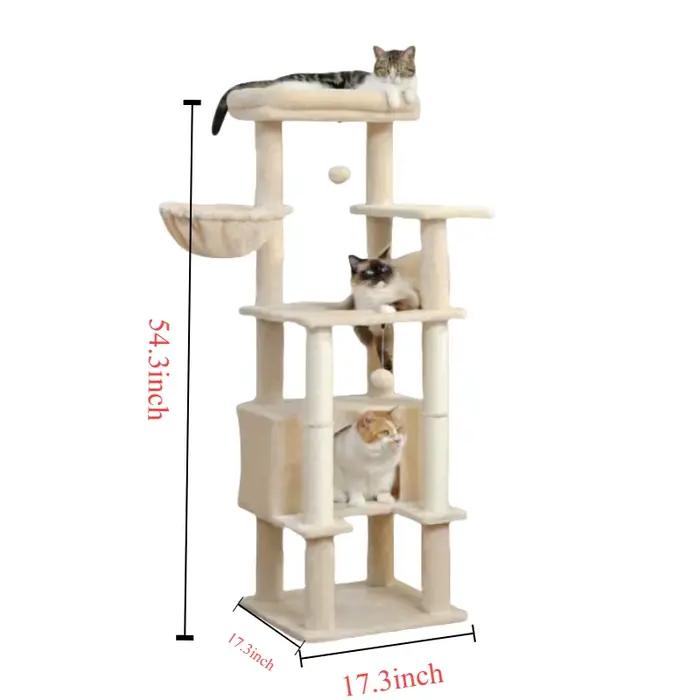 Arbre à chat avec perchoir supérieur, tour pour chat avec hamac en peluche, étagères pour chat, pomp