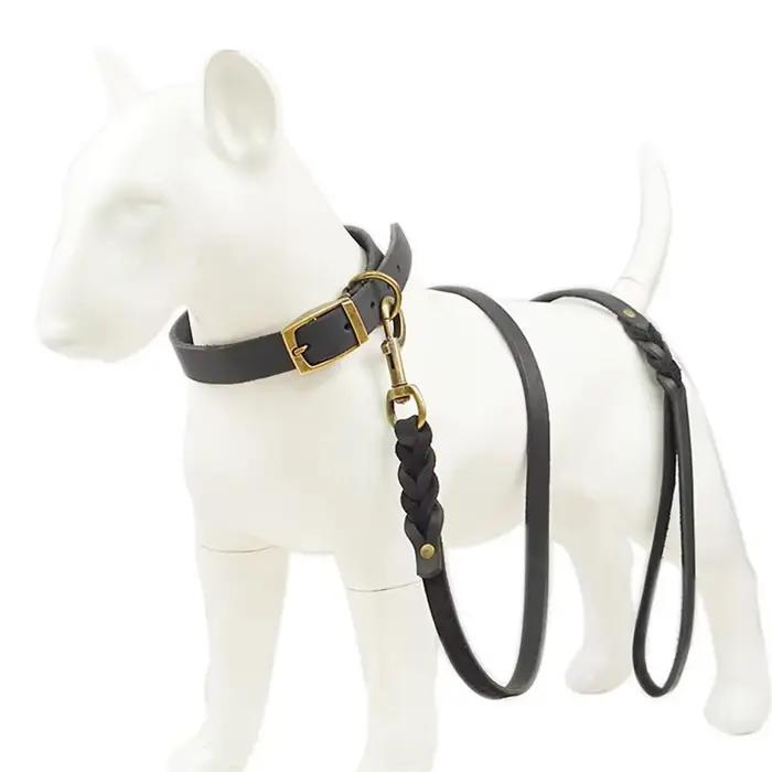 Laisse pour chien tressée en cuir véritable marron noir Laisses pour chiens robustes avec fermoir rotatif pour grands
