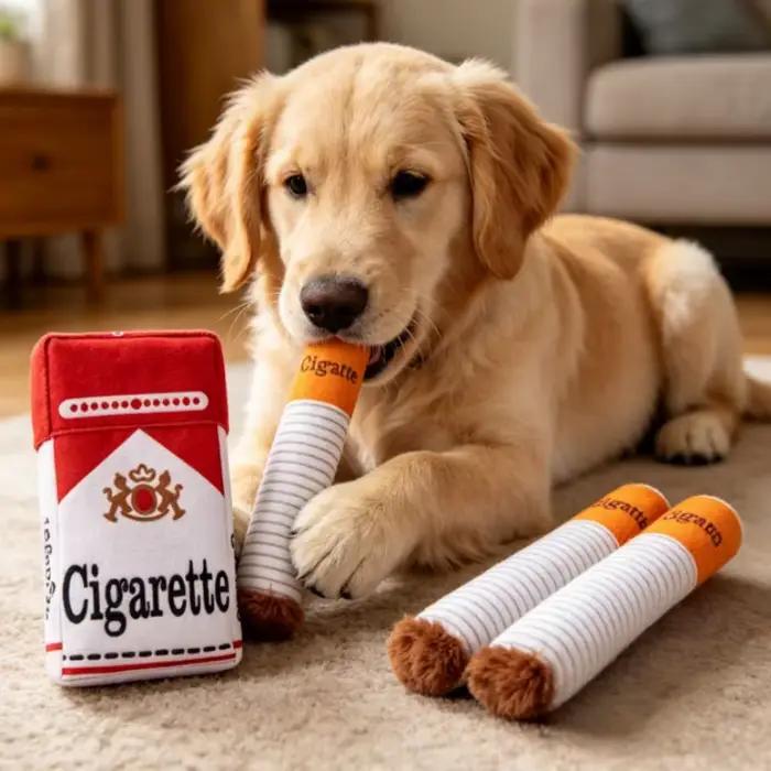 Jouet à mâcher interactif en peluche pour chien, en forme de cigare, avec sonnette, pour chiot