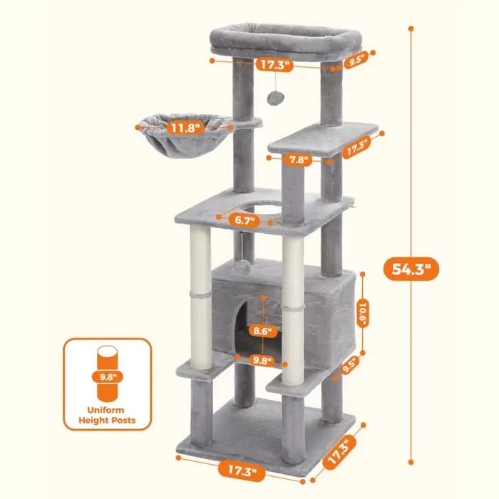Arbre à chat avec perchoir supérieur, tour pour chat avec hamac en peluche, étagères pour chat, pomp