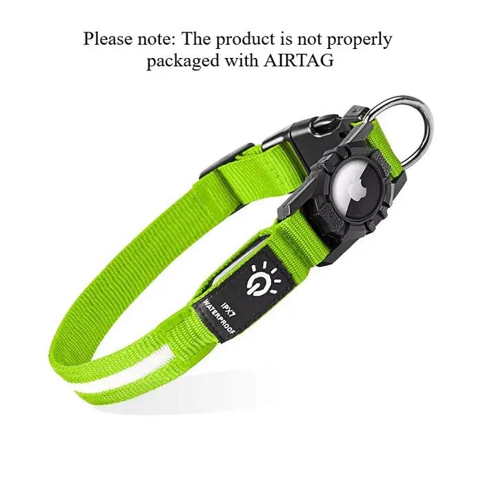 Collier pour chien LED avec support AirTag intégré, rechargeable, étanche et réfléchissant pour la s