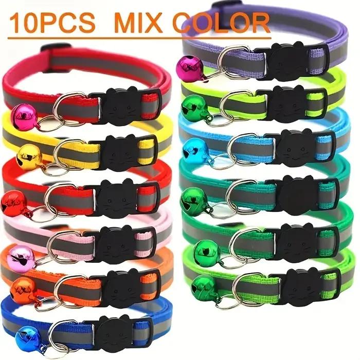 Paquet de 10 colliers réfléchissants pour chat avec cloches et oreilles rondes