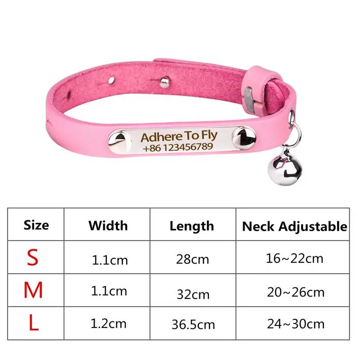 Collier anti-perte personnalisé pour chat, 1 pièce, collier pour chat en cuir réglable avec cloche,