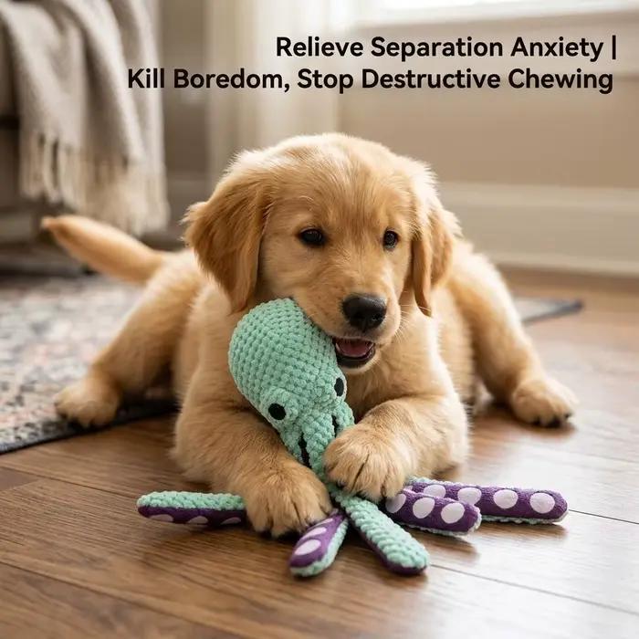 Jouet pour chien pieuvre couineur, jouet à mâcher en peluche ananas avec couineur et tentacules froissés, jouet interactif pour chiot pour le soin dentaire, pour chiens de petite et moyenne taille