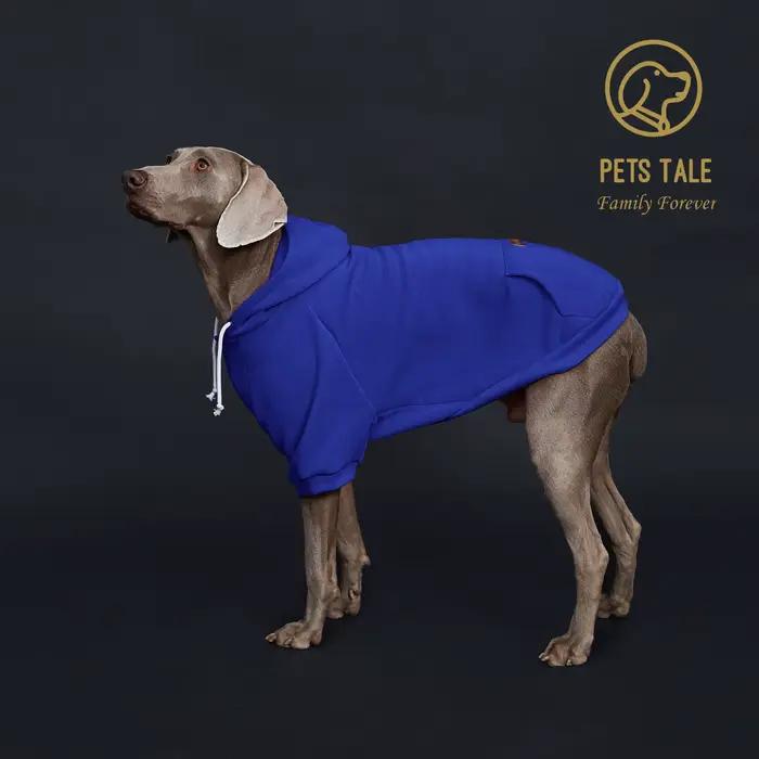 Sweat à capuche pour chien de couleur unie avec poche, patch en cuir, collier à fermeture à crochet