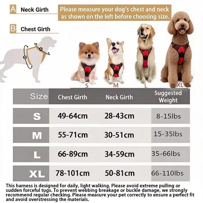 Harnais pour chien réglable anti-traction avec clip frontal