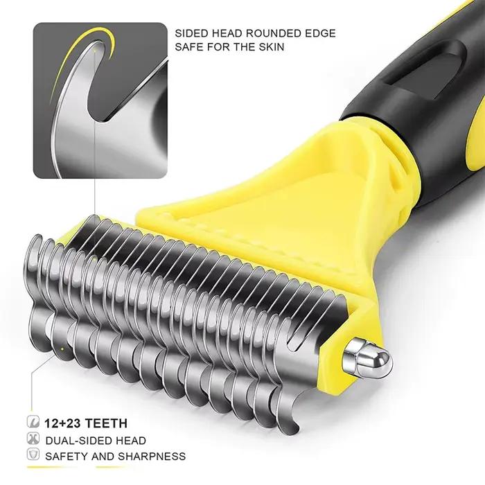 Brosse de toilettage pour animaux de compagnie, en acier inoxydable, double face, perte et démêlage,