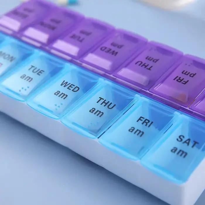 Boîte à médicaments à 14 compartiments, pour 7 jours de médicaments à prendre à l'heure du matin et de l'après-midi, avec préparation précise