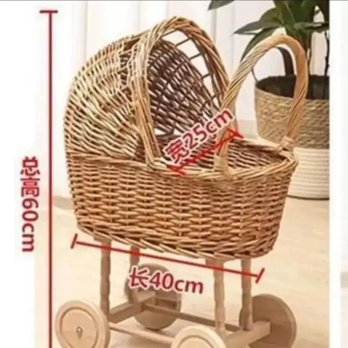 Panier de rangement multifonctionnel en osier tressé à la main pour animaux de compagnie et bébés