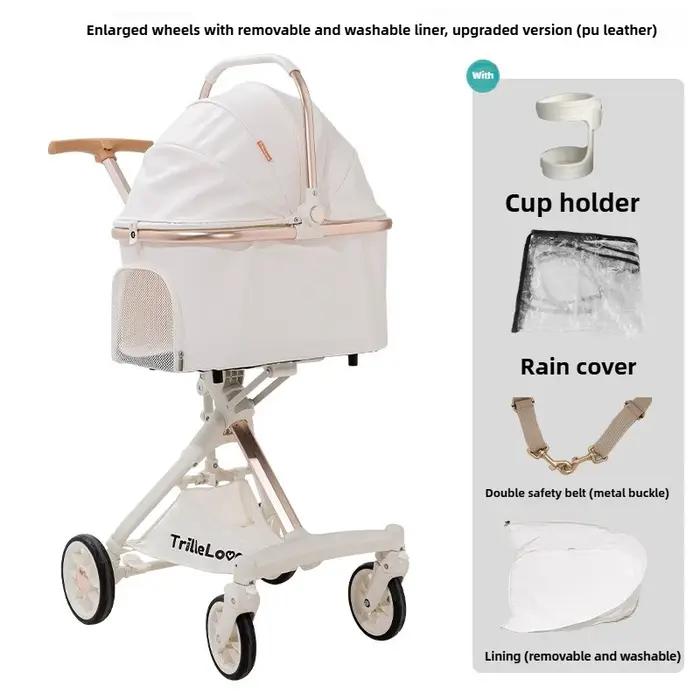 Poussette de luxe en cuir PU pour animaux de compagnie