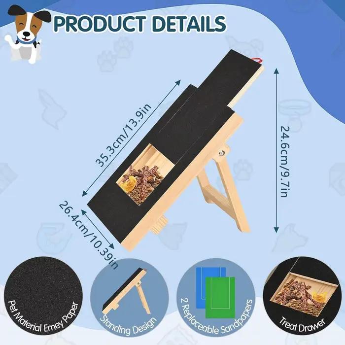 Planche à gratter les ongles pour chien avec boîte à friandises intégrée, lime à ongles en bois pour chiot, planche à poncer pour chien, grattoir