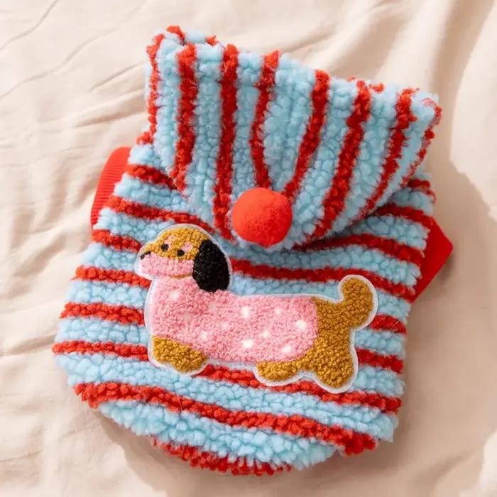 Sweat à capuche pour chien à motif de dessin animé rayé