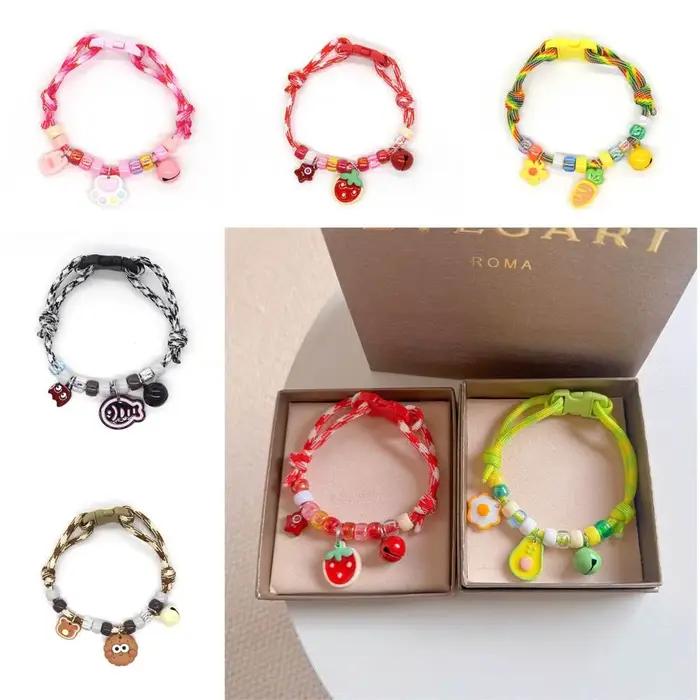 Mignon animal de compagnie coloré avec cloches réglable chat chiot collier tressé