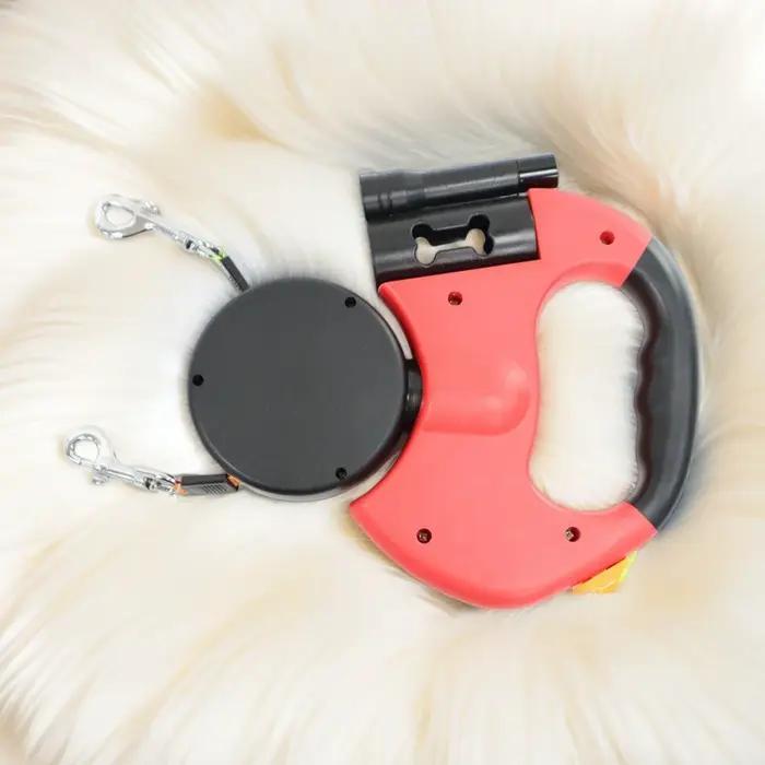 Laisse double rétractable pour chiens avec lumière LED