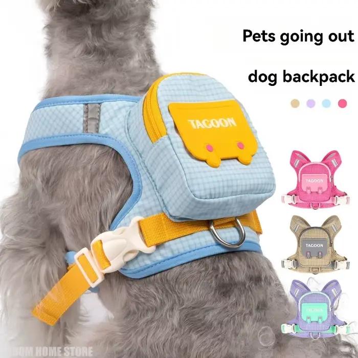 Harnais pour chien avec sac à dos et laisse - Gilet de voyage pour animaux de compagnie avec sac de rangement amovible, laisse de promenade respirante et réglable