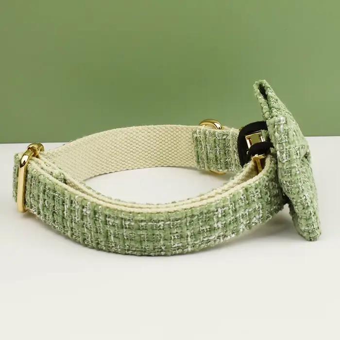 Ensemble collier et harnais vert citron pour chien avec plaque nominative gravée sur mesure