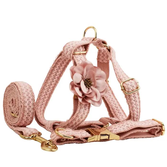 Collier pour chien en dentelle rose personnalisé