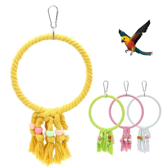 Cage à oiseaux pour perroquets et animaux de compagnie, jouet en corde de coton, anneau circulaire,