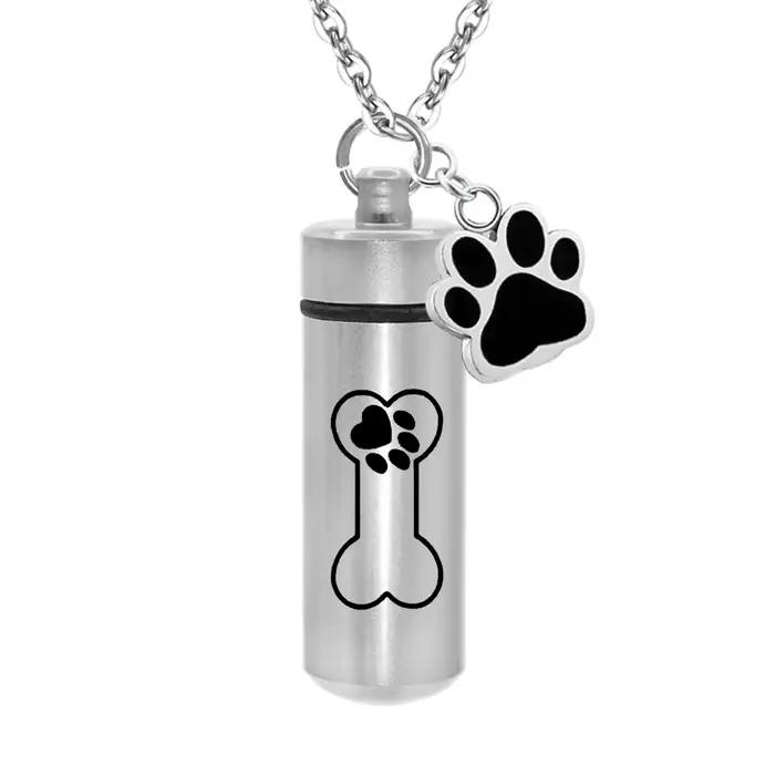Joli cylindre de patte d'animal de compagnie, pendentif de crémation, bijoux porte-cendres, souvenir