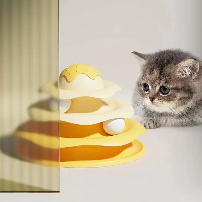 Jouets pour animaux de compagnie, tour pour chat, jouets de parcours pour chat, jouet tournant à quatre niveaux pour chaton, tunnel pour chat, jouets interactifs amusants pour chats, fournitures pour