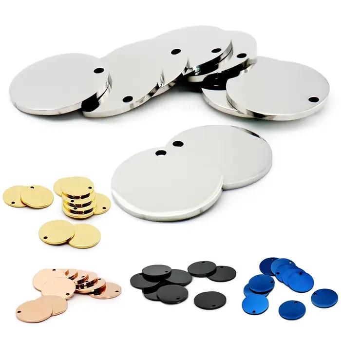 Étiquette d'identification en acier inoxydable, 20 pièces, collier miroir rond pour animaux de compa