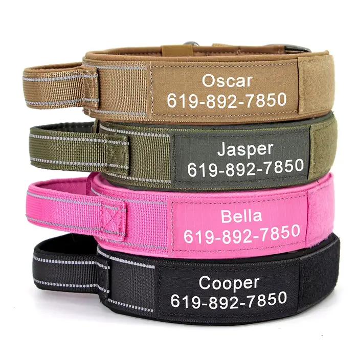 Collier militaire DulDog personnalisé, colliers d'entraînement pour chiens de bain avec poignée, dur